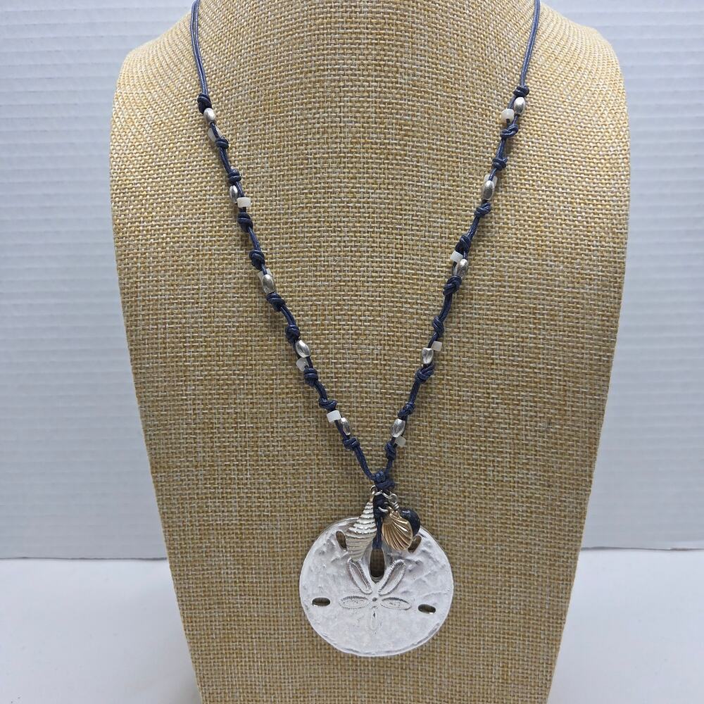 J. Jill Coastal Silver Tone Sand Dollar Pendant Statement Necklace Jewelry